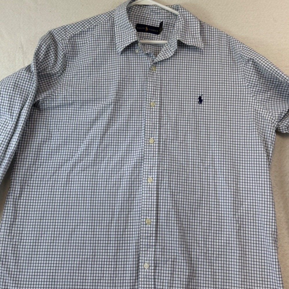 Ralph Lauren Mens XL Blue Green Tattersall Plaid Cotton Button Down Shirt Pony